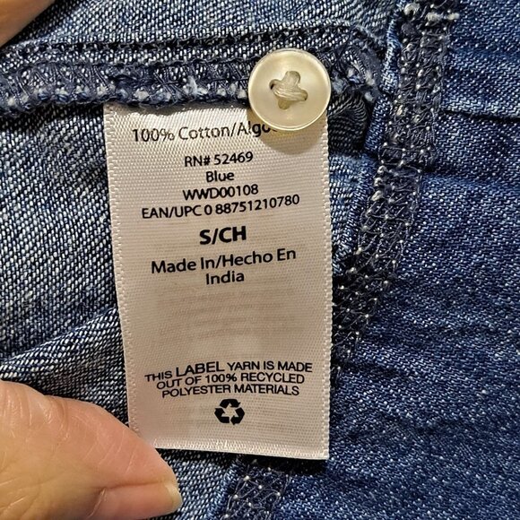 Free Assembly Size Small Denim Dress Short Sleeve V-Neck Medium Blue EUC - Picture 11 of 13